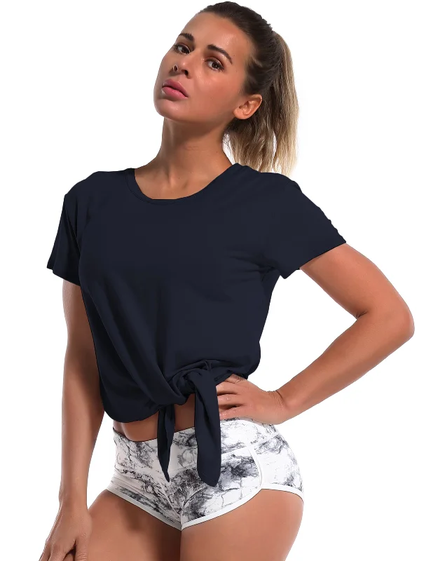 Tie Up Crop Top Short Sleeve T-Shirt darknavy